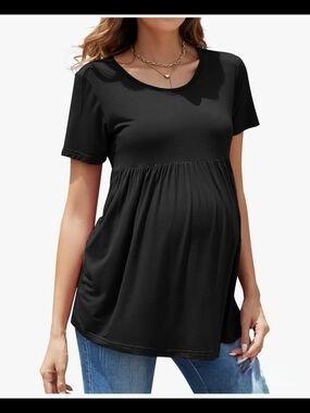 Maternity Black Short-Sleeve Scoop Neck Top